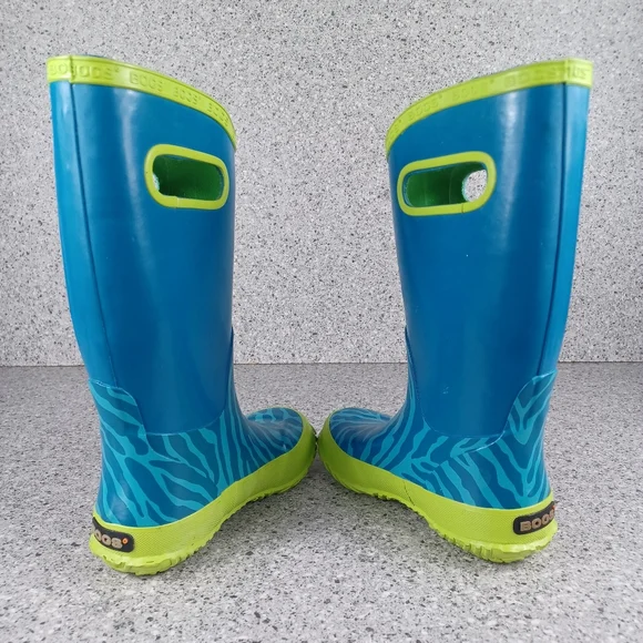 BOGS Blue Green Zebra Tall Rainboot Kids Waterproof Shoes Size 12 - Picture 5 of 7
